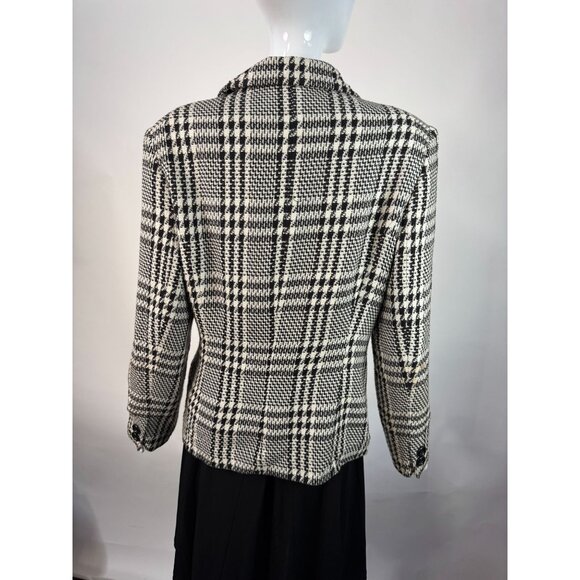 Express Tailleur Womens Black & White Plaid Double-Breasted Blazer Jacket Sz 12 - Picture 4 of 16